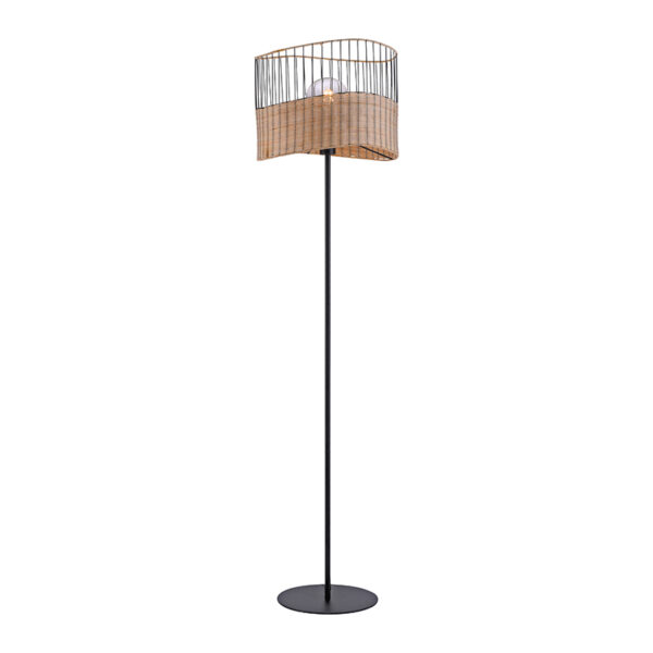 vloerlampen Landelijke vloerlamp zwart met riet Treccia RotanStaal Zwart Wauw wat een mooie lamp is Zijn landelijke uitstraling zorgt voor gezellige sfeer in