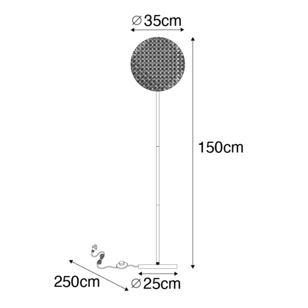 Landelijke vloerlamp zwart met rotan 35 cm - Kata - Afbeelding 3