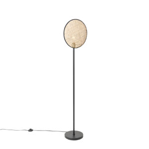 vloerlampen Landelijke vloerlamp zwart met rotan 35 cm Kata RotanStaal Naturel is sfeervol en Een echte blikvanger ook het licht uit. Als je op zoek bent naar