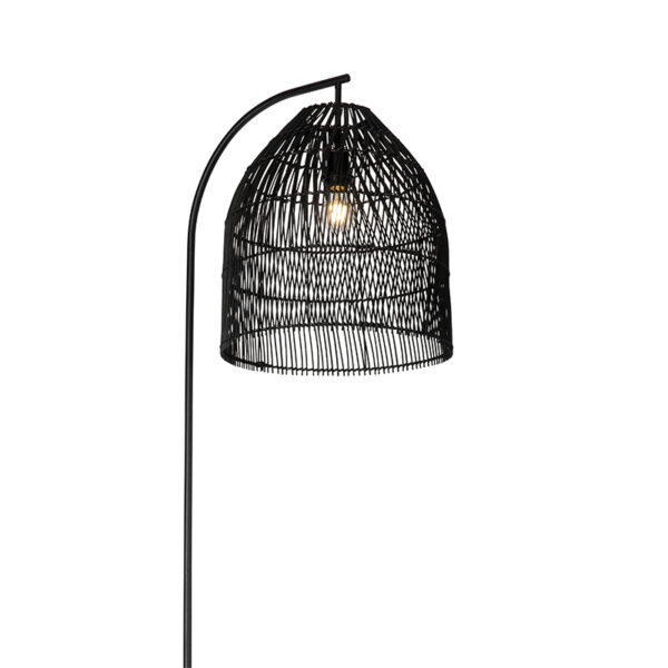 Landelijke vloerlamp zwart met rotan - Sam - Afbeelding 2