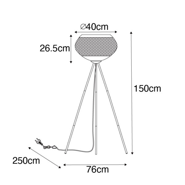 Moderne tripod vloerlamp zwart met goud - Lucas - Afbeelding 3