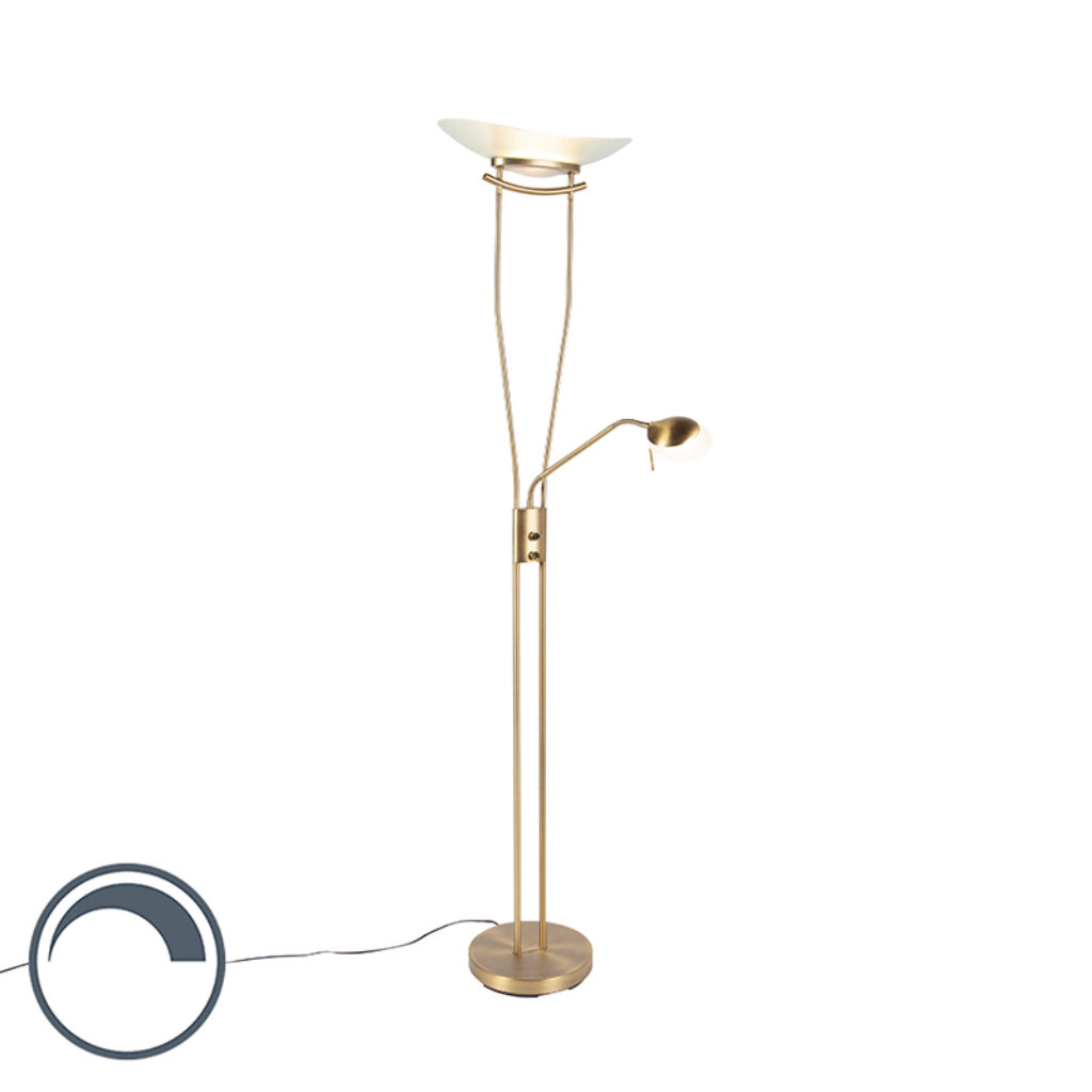 vloerlampen Moderne vloerlamp brons incl. LED en dimmer Lexus GlasStaal Brons Vloerlamp is een elegante uplighter. Het moderne mat witte glas verdeelt het licht