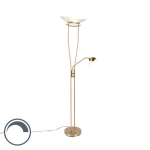 vloerlampen Moderne vloerlamp brons incl. LED en dimmer Lexus GlasStaal Brons Vloerlamp is een elegante uplighter. Het moderne mat witte glas verdeelt het licht