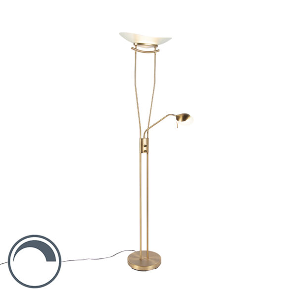vloerlampen Moderne vloerlamp brons incl. LED en dimmer Lexus GlasStaal Brons Vloerlamp is een elegante uplighter. Het moderne mat witte glas verdeelt het licht