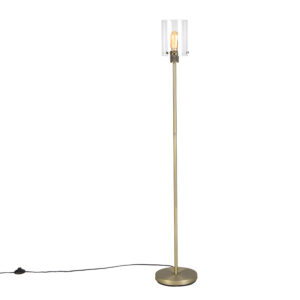vloerlampen Moderne vloerlamp brons met glas Dome StaalGlas Brons is een moderne eyecatcher in je woonkamer. Hij afgewerkt bronze armatuur en open glazen kap