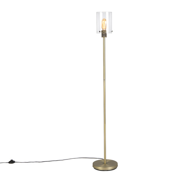 vloerlampen Moderne vloerlamp brons met glas Dome StaalGlas Brons is een moderne eyecatcher in je woonkamer. Hij afgewerkt bronze armatuur en open glazen kap