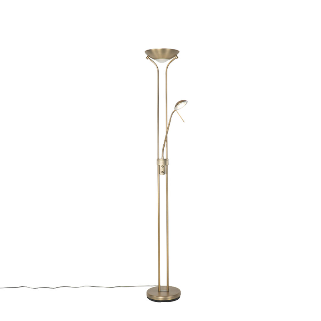 vloerlampen Moderne vloerlamp brons met leeslamp incl. LED dim to warm Diva GlasStaal Brons Als je jouw moderne interieur wilt verrijken een multifunctionele is
