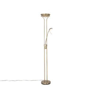 vloerlampen Moderne vloerlamp brons met leeslamp incl. LED dim to warm Diva GlasStaal Brons Als je jouw moderne interieur wilt verrijken een multifunctionele is