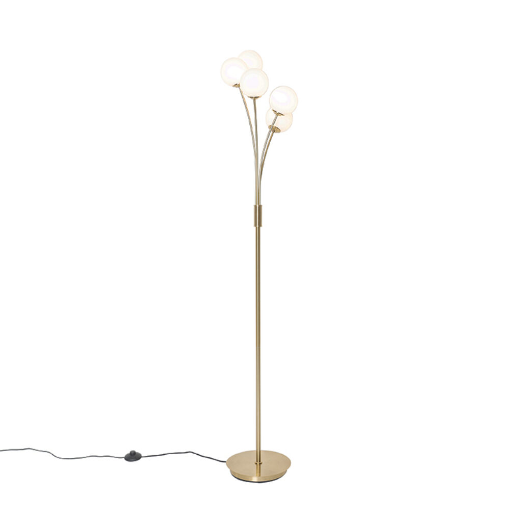 vloerlampen Moderne vloerlamp goud met opaal glas Athens StaalGlas Goud Ben je op zoek naar een moderne voor in Dan is wat Door de 5 verschillende lichtbollen