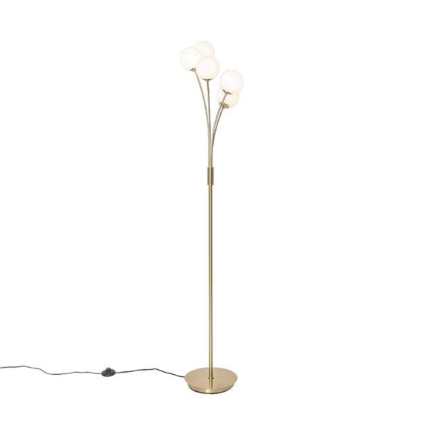 vloerlampen Moderne vloerlamp goud met opaal glas Athens StaalGlas Goud Ben je op zoek naar een moderne voor in Dan is wat Door de 5 verschillende lichtbollen