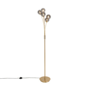 vloerlampen Moderne vloerlamp goud met smoke glas Athens GlasStaal Vloerlamp is een strakke en moderne vloerlamp. Perfect voor in de hoek van woonkamer
