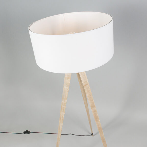 Moderne vloerlamp hout met witte kap - Ilse - Afbeelding 2