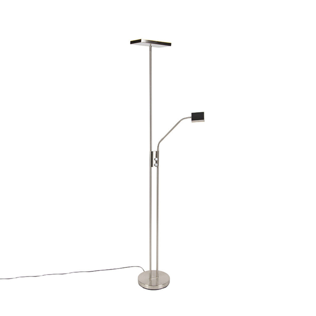 vloerlampen Moderne vloerlamp incl. LED en dimmer met leeslamp Uplighter Jazzy GlasStaal Staal Zeer functionele leesarm. Deze heeft een hoogte van 1845 cm. De