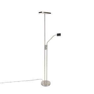 vloerlampen Moderne vloerlamp incl. LED en dimmer met leeslamp Uplighter Jazzy GlasStaal Staal Zeer functionele leesarm. Deze heeft een hoogte van 1845 cm. De