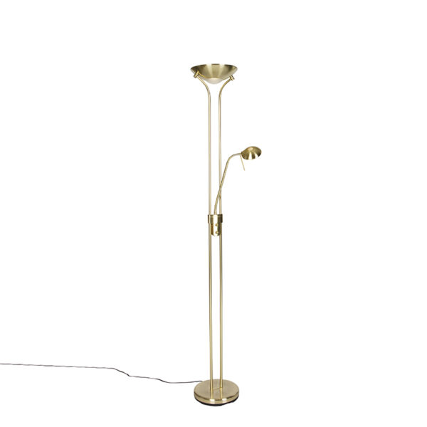 vloerlampen Moderne vloerlamp messing met leeslamp incl. LED dim to warm Diva GlasStaal Als je jouw moderne interieur wilt verrijken een multifunctionele is de