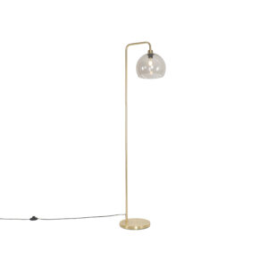 vloerlampen Moderne vloerlamp messing met smoke glas effect Maly StaalKunststof Deze zal prachtig staan in een industrieel of art deco interieur. Hij is modern