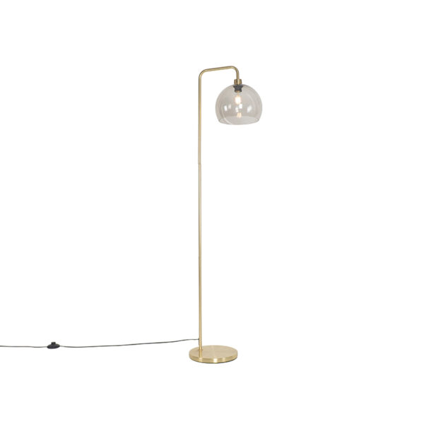 vloerlampen Moderne vloerlamp messing met smoke glas effect Maly StaalKunststof Deze zal prachtig staan in een industrieel of art deco interieur. Hij is modern