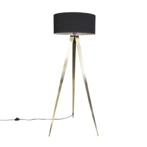 vloerlampen Moderne vloerlamp messing met zwarte kap Ilse StofStaal Zwart Een strakke en moderne lamp een warme uitstraling dat is Ilse. Vergeten hoeken komen