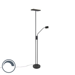 vloerlampen Moderne vloerlamp met leeslamp vierkant zwart Jazzy StaalGlas Zwart Zeer functionele leesarm. Deze heeft een hoogte van 1845 cm. De voet diameter 25