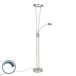 vloerlampen Moderne vloerlamp staal en glas incl. LED met leesarm Divine GlasStaal Staal Zeer functionele afgewerkt is een super mooie sfeermaker in jouw