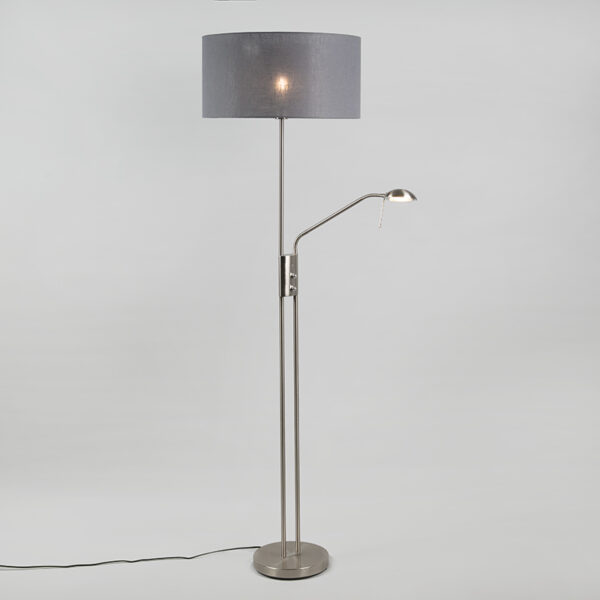 Moderne vloerlamp staal en grijs met verstelbare leesarm - Luxor - Afbeelding 2