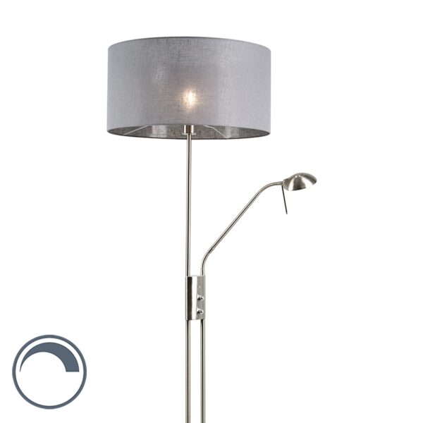 vloerlampen Moderne vloerlamp staal en grijs met verstelbare leesarm Luxor MetaalStof Donkergrijs De is niet alleen prachtig om te zien maar ook nog eens