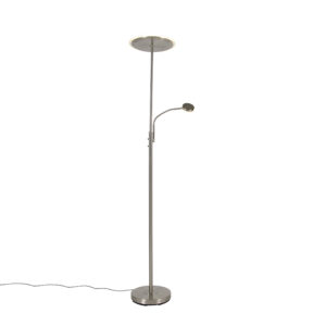 vloerlampen Moderne vloerlamp staal incl. LED dimbaar met leesarm Strela GlasStaal Staal Ga voor een tijdloze en strakke look deze multifunctionele lamp De