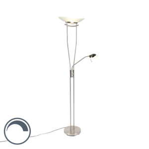 vloerlampen Moderne vloerlamp staal incl. LED en dimmer Lexus GlasStaal Staal Vloerlamp is een elegante uplighter. Het moderne mat witte glas verdeelt het licht