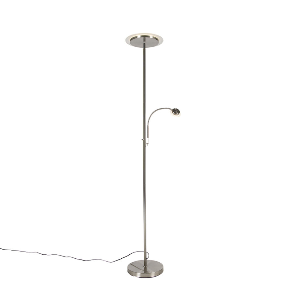 vloerlampen Moderne vloerlamp staal incl. LED met leesarm Chala GlasStaal Staal Op zoek naar een moderne en multifunctionele Dan is de wellicht jouw perfecte