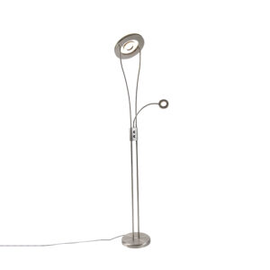 vloerlampen Moderne vloerlamp staal incl. LED met leesarm Hella Metaal Staal Zeer functionele leesarm. Deze leeslamp heeft een totale hoogte van 187 cm. De voet