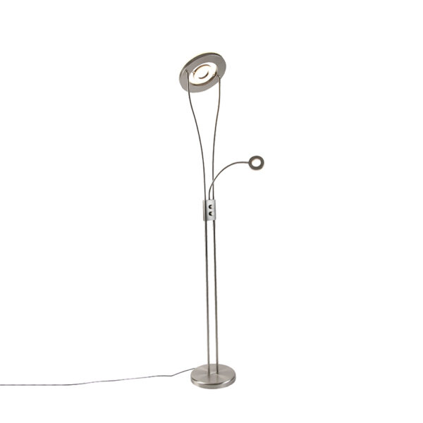 vloerlampen Moderne vloerlamp staal incl. LED met leesarm Hella Metaal Staal Zeer functionele leesarm. Deze leeslamp heeft een totale hoogte van 187 cm. De voet