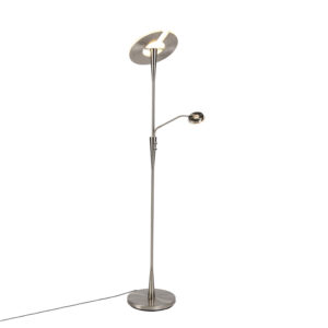 vloerlampen Moderne vloerlamp staal incl. LED met leesarm Moderno Metaal Staal Zeer functionele leesarm. De heeft een totale hoogte van 195 cm. voet diameter 35