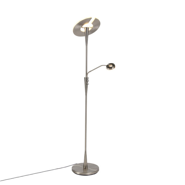vloerlampen Moderne vloerlamp staal incl. LED met leesarm Moderno Metaal Staal Zeer functionele leesarm. De heeft een totale hoogte van 195 cm. voet diameter 35