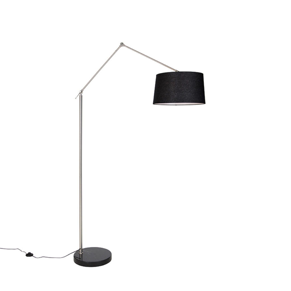 vloerlampen Moderne vloerlamp staal met kap zwart linnen 45 cm Editor StaalStof Zwart Voeg stijl toe aan je interieur de moderne Editor. Zijn zwarte kleur zorgt
