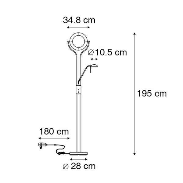Moderne vloerlamp staal met leesarm incl. LED en dimmer - Divo - Afbeelding 3
