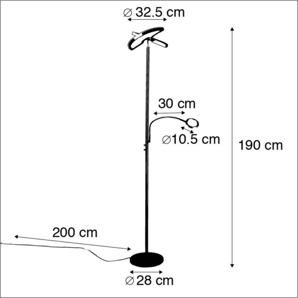 Moderne vloerlamp staal met leeslamp incl. LED - Moderno II - Afbeelding 3