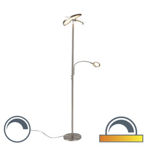 vloerlampen Moderne vloerlamp staal met leeslamp incl. LED Moderno II StaalKunststof Staal Een moderne leeslamp. Dat heeft toch iedereen nodig in De ring de is