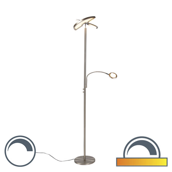 vloerlampen Moderne vloerlamp staal met leeslamp incl. LED Moderno II StaalKunststof Staal Een moderne leeslamp. Dat heeft toch iedereen nodig in De ring de is