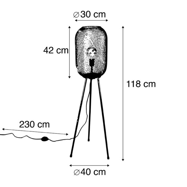 Moderne vloerlamp tripod messing - Waya Mesh - Afbeelding 3
