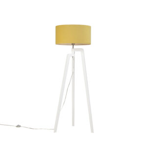 vloerlampen Moderne vloerlamp wit met mais kap 50 cm Puros HoutStof Geel Met de zorg je voor een leuke in De witte kleur en asymmetrische vorm van poten geeft