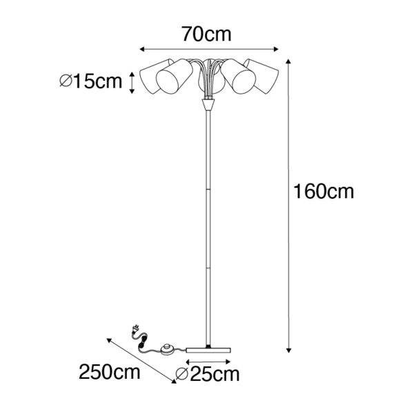 Moderne vloerlamp zwart 5-lichts - Carmen - Afbeelding 3