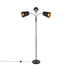 vloerlampen Moderne vloerlamp zwart Carmen StaalStof Zwart Deze stijlvolle sfeermaker zorgt voor sfeervol licht in huis. is afgewerkt tijdloos zwart. De drie