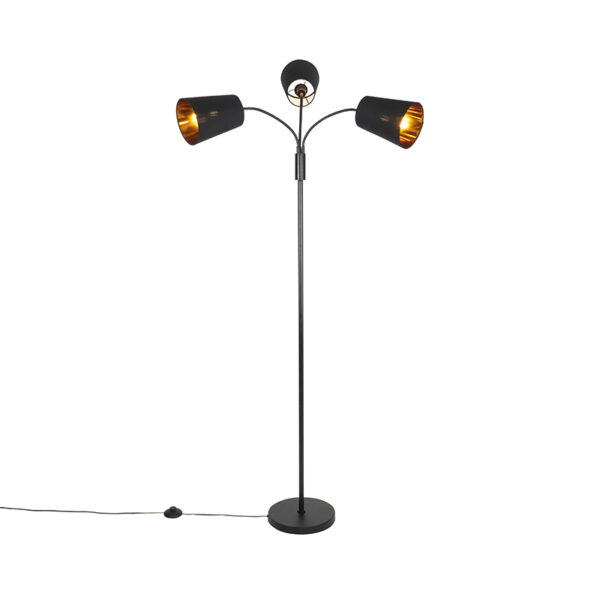 vloerlampen Moderne vloerlamp zwart Carmen StaalStof Zwart Deze stijlvolle sfeermaker zorgt voor sfeervol licht in huis. is afgewerkt tijdloos zwart. De drie