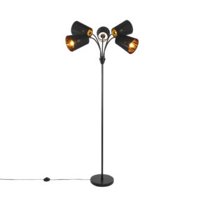 vloerlampen Moderne vloerlamp zwart Carmen StaalStof Zwart Een stijlvolle sfeermaker die zorgt voor sfeervol licht in huis. Dat is onze afgewerkt tijdloos zwart
