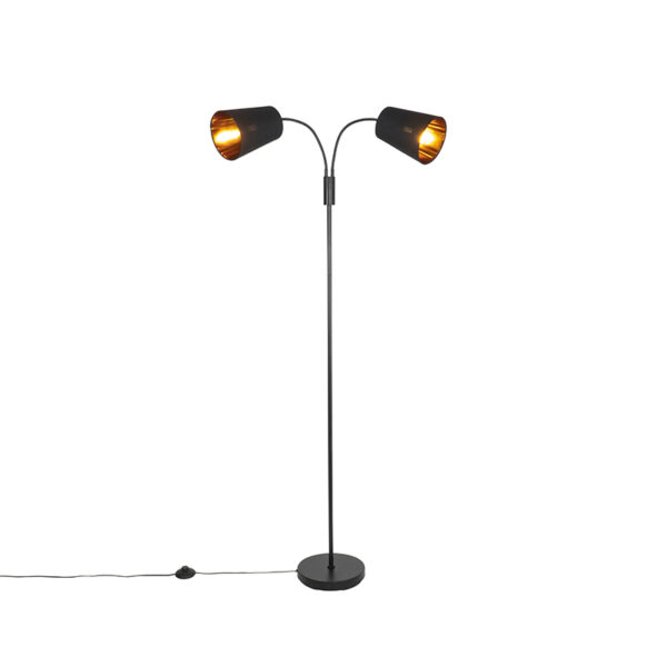 vloerlampen Moderne vloerlamp zwart Carmen StaalStof Zwart Deze stijlvolle sfeermaker zorgt voor sfeervol licht in huis. is afgewerkt tijdloos zwart. De