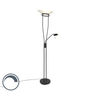 vloerlampen Moderne vloerlamp zwart incl. LED Lexus StaalGlas Zwart Vloerlamp is een elegante uplighter. De zwarte kleur in combinatie met het mat witte glas