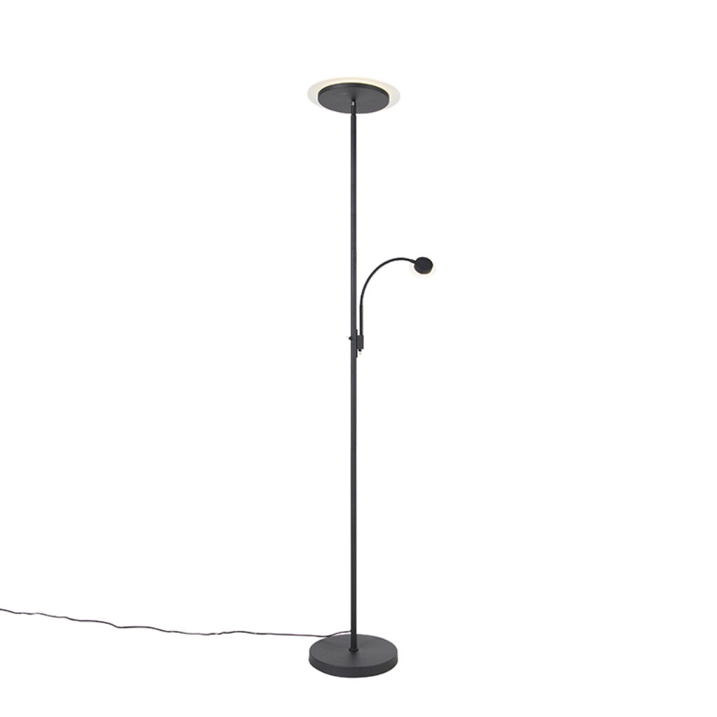vloerlampen Moderne vloerlamp zwart incl. LED met leesarm Chala GlasStaal Zwart Deze past perfect thuis in elk modern De zwarte uitvoering maakt deze lamp extra