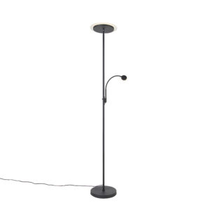 vloerlampen Moderne vloerlamp zwart incl. LED met leesarm Chala GlasStaal Zwart Deze past perfect thuis in elk modern De zwarte uitvoering maakt deze lamp extra