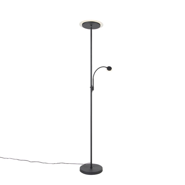 vloerlampen Moderne vloerlamp zwart incl. LED met leesarm Chala GlasStaal Zwart Deze past perfect thuis in elk modern De zwarte uitvoering maakt deze lamp extra