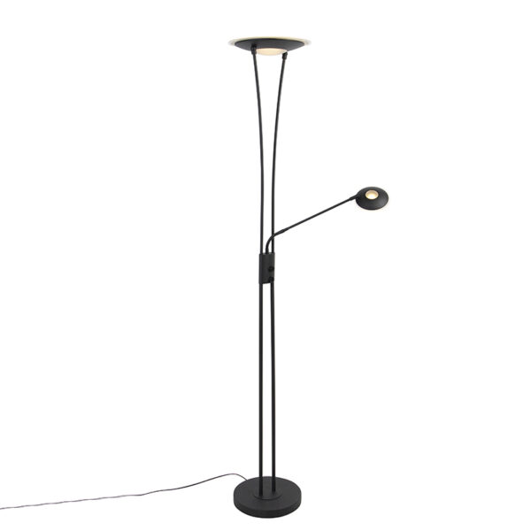 vloerlampen Moderne vloerlamp zwart incl. LED met leesarm Ibiza StaalGlas Zwart Zeer functionele afgewerkt in mooi mat zwart. Onze heeft een totale hoogte van